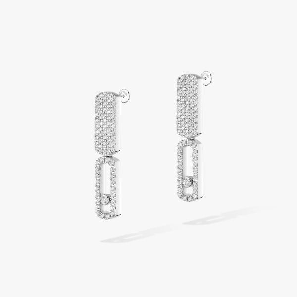 Messika Imperial Move Half Pave Earrings in 18K White Gold, Small Model | Fine Earrings | Coveti