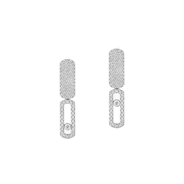 Imperial Move Half Pave Earrings in 18K White Gold, Small Model