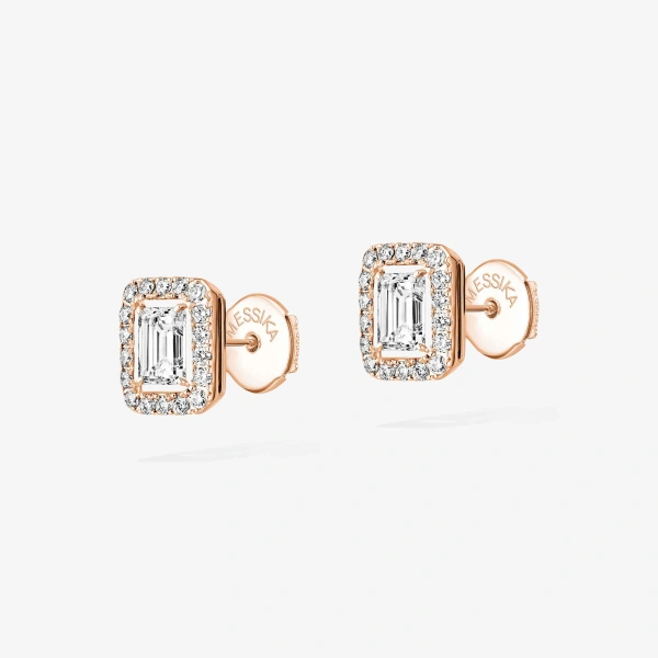 Messika Joy Emerald-Cut Diamond Earrings in 18K Pink Gold, Small | Fine Earrings | Coveti