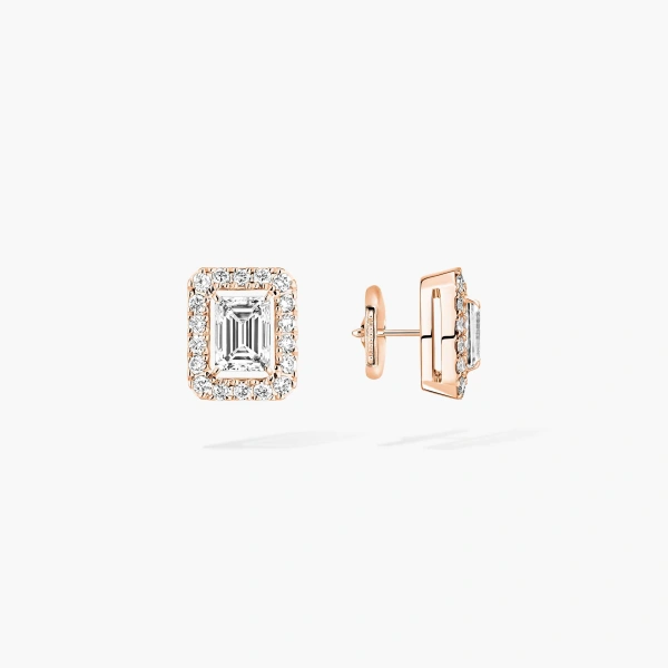 Messika Joy Emerald-Cut Diamond Earrings in 18K Pink Gold, Small | Fine Earrings | Coveti