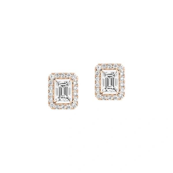 Joy Emerald-Cut Diamond Earrings in 18K Pink Gold, Small