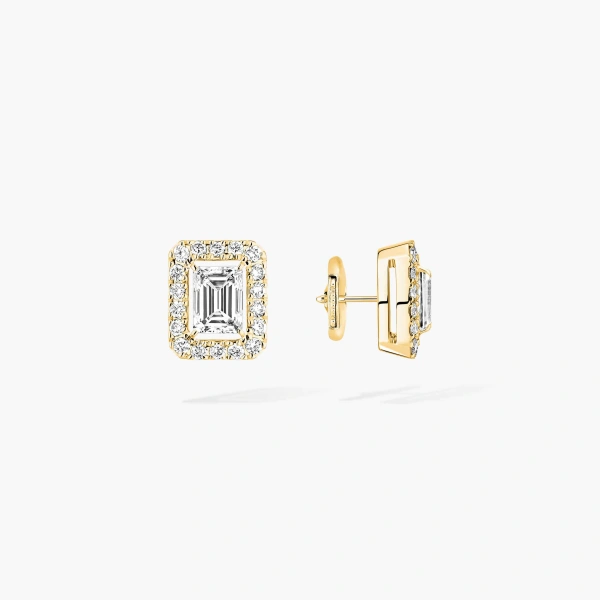 Messika Joy Emerald-Cut Diamond Earrings in 18K Yellow Gold, Small | Fine Earrings | Coveti