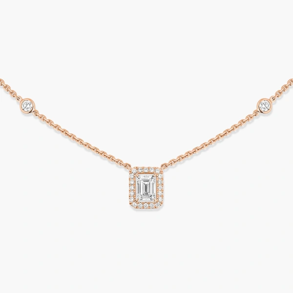 Messika Joy Emerald-Cut Diamond Necklace in 18K Pink Gold | Fine Necklaces | Coveti