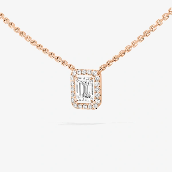Messika Joy Emerald-Cut Diamond Necklace in 18K Pink Gold | Fine Necklaces | Coveti