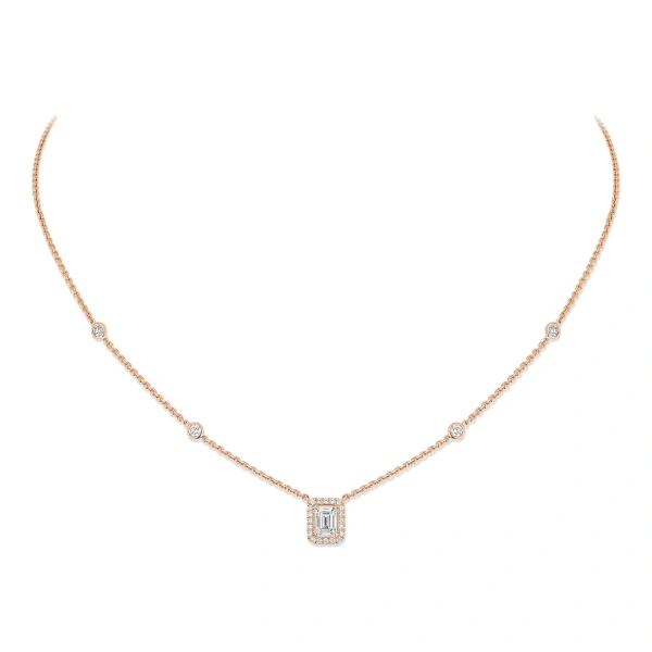 Messika Joy Emerald-Cut Diamond Necklace in 18K Pink Gold | Fine Necklaces | Coveti