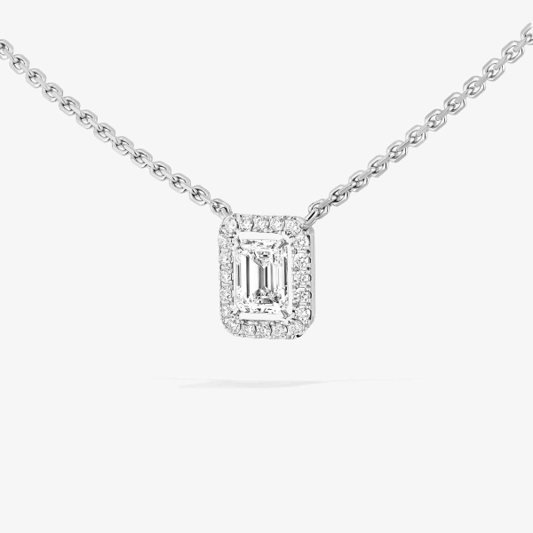 Messika Joy Emerald-Cut Diamond Necklace in 18K White Gold | Fine Necklaces | Coveti