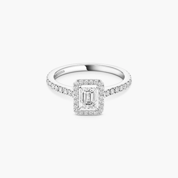 Messika Joy Emerald-Cut Solitaire Ring in 18K White Gold, Medium Model | Fine Rings | Coveti