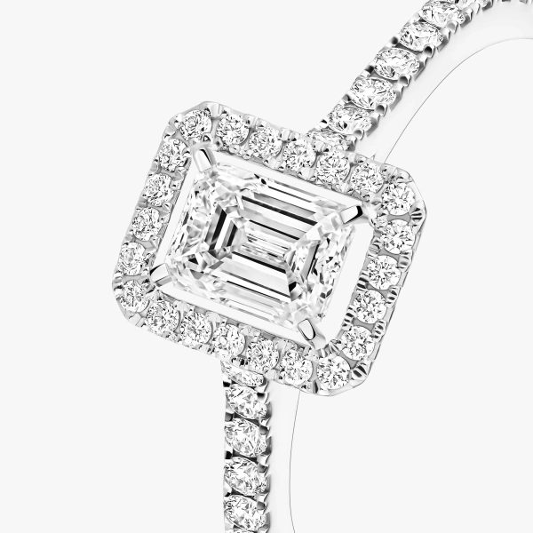 Messika Joy Emerald-Cut Solitaire Ring in 18K White Gold, Medium Model | Fine Rings | Coveti
