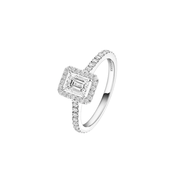 Messika Joy Emerald-Cut Solitaire Ring in 18K White Gold, Medium Model | Fine Rings | Coveti