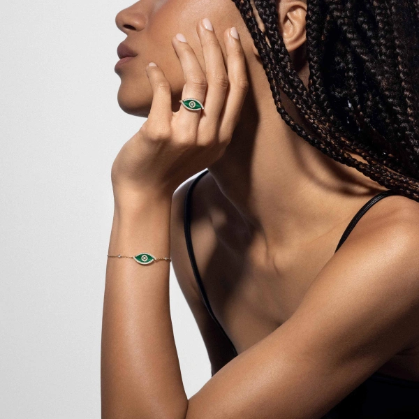 Messika Lucky Eye Malachite Bracelet in 18K Yellow Gold | Fine Bracelets | Coveti