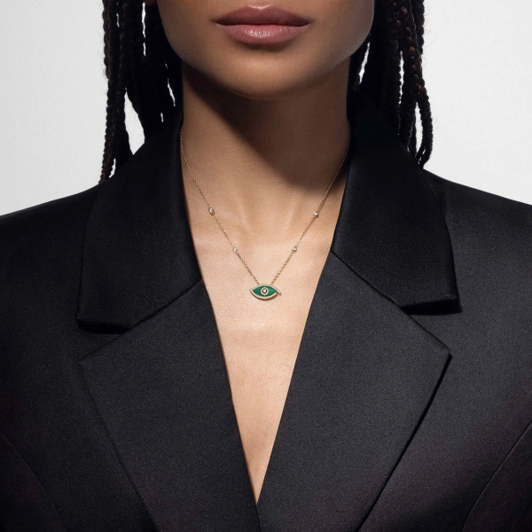 Messika Lucky Eye Malachite Necklace in 18K Yellow Gold | Fine Necklaces | Coveti