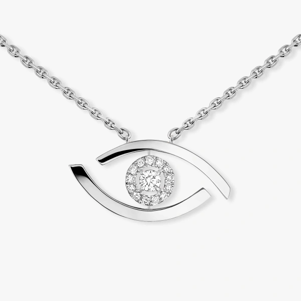Messika Lucky Eye Necklace in 18K White Gold | Fine Necklaces | Coveti
