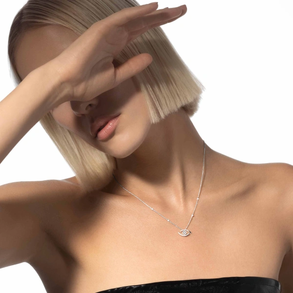 Messika Lucky Eye Necklace in 18K White Gold | Fine Necklaces | Coveti