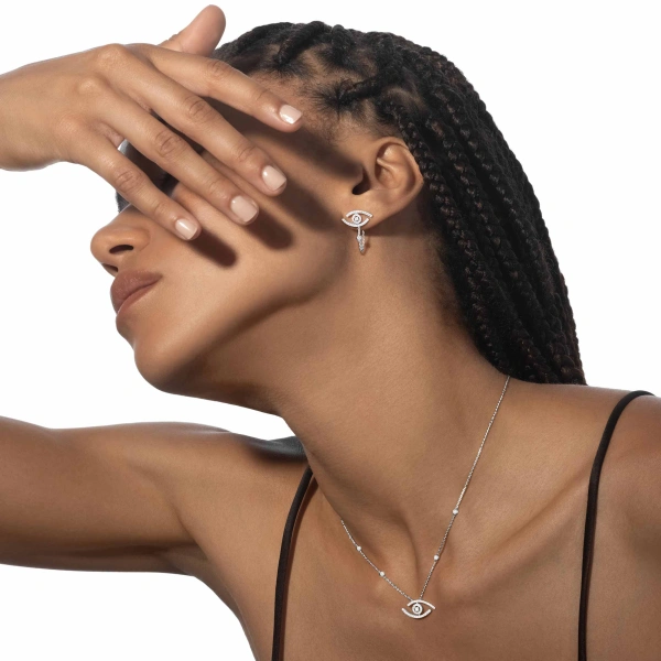 Messika Lucky Eye Pave Necklace in 18K White Gold | Fine Necklaces | Coveti