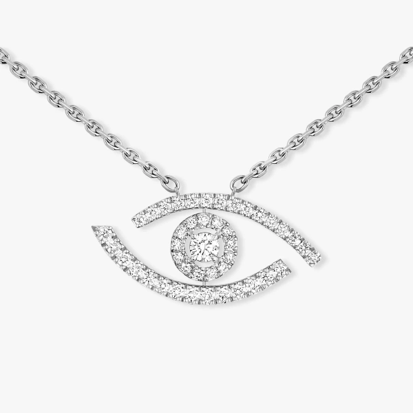 Messika Lucky Eye Pave Necklace in 18K White Gold | Fine Necklaces | Coveti