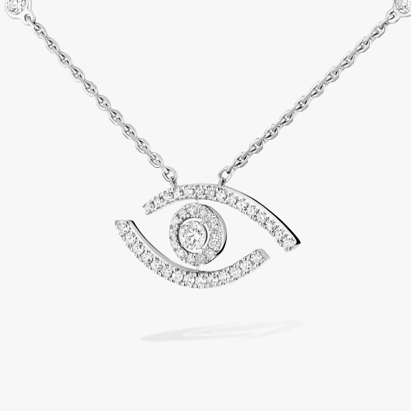 Messika Lucky Eye Pave Necklace in 18K White Gold | Fine Necklaces | Coveti