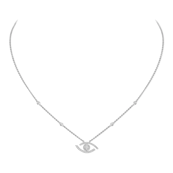 Messika Lucky Eye Pave Necklace in 18K White Gold | Fine Necklaces | Coveti