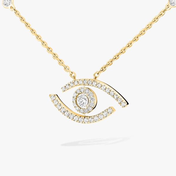 Messika Lucky Eye Pave Necklace in 18K Yellow Gold | Fine Necklaces | Coveti