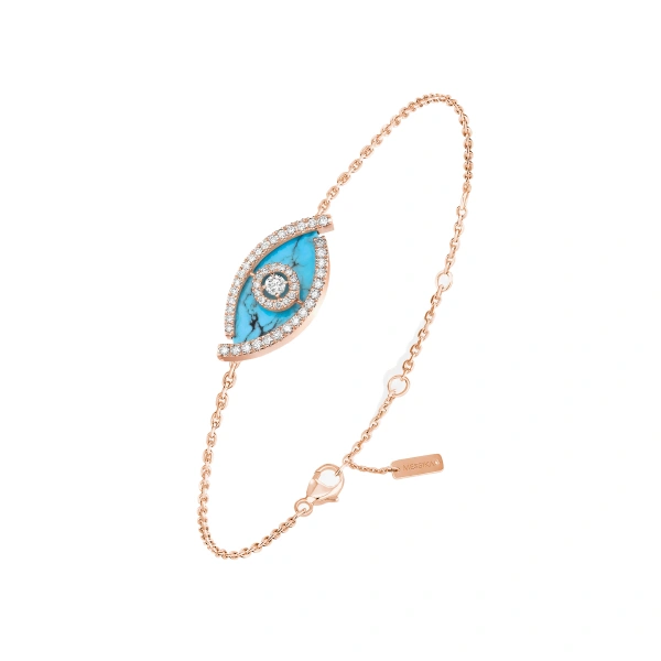 Messika Lucky Eye Turquoise Bracelet in 18K Pink Gold | Fine Bracelets | Coveti