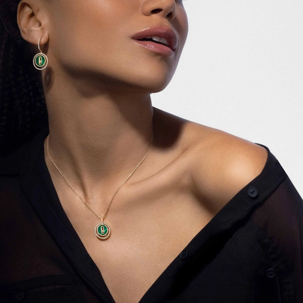 Messika Lucky Move Malachite Drop Earrings in 18K Yellow Gold | Fine Earrings | Coveti