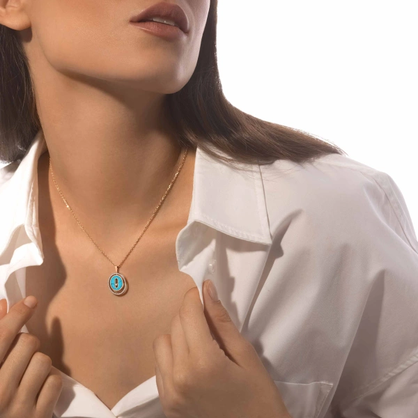 Messika Lucky Move Turquoise Necklace in 18K Pink Gold, Small Model | Fine Necklaces | Coveti