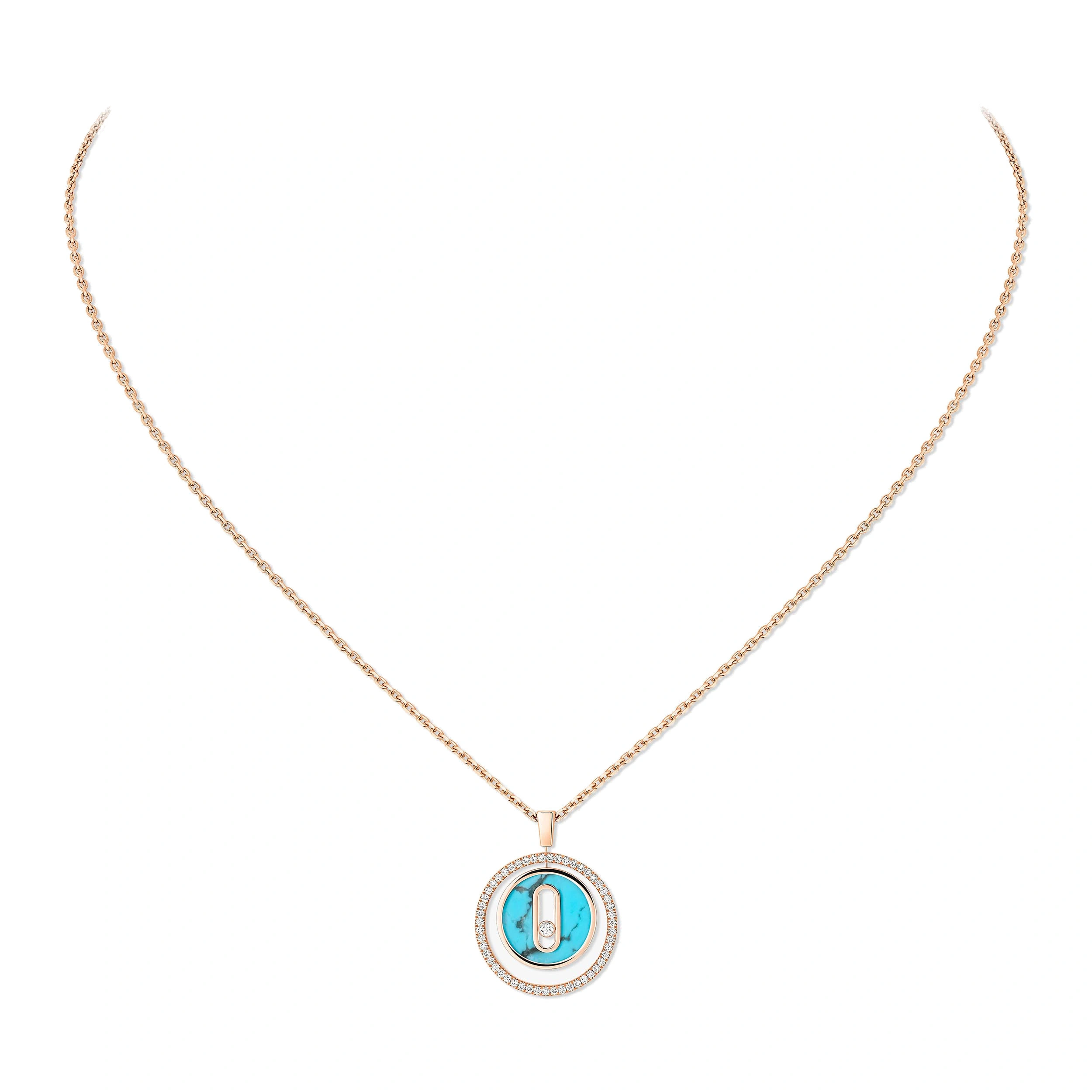 Messika Lucky Move Turquoise Necklace in 18K Pink Gold, Small Model Messika Lucky Move Turquoise Necklace in 18K Pink Gold, Small Model | Fine Necklaces | Coveti