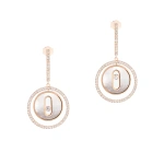 Messika Lucky Move White Mother-of-Pearl Drop Earrings in 18K Pink Gold | Fine Earrings | Coveti