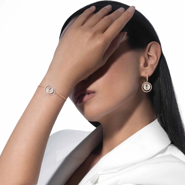 Messika Lucky Move White Mother-of-Pearl Drop Earrings in 18K Pink Gold | Fine Earrings | Coveti