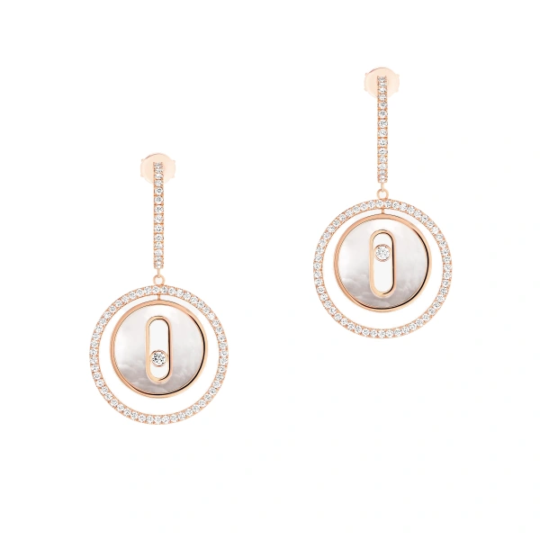 Messika Lucky Move White Mother-of-Pearl Drop Earrings in 18K Pink Gold | Fine Earrings | Coveti