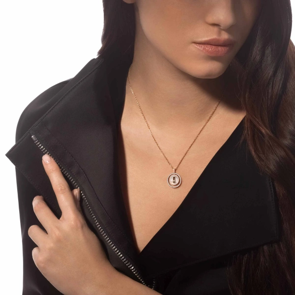 Messika Lucky Move White Mother-of-Pearl Necklace in 18K Pink Gold, Small Model | Fine Necklaces | Coveti