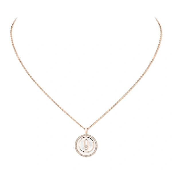Messika Lucky Move White Mother-of-Pearl Necklace in 18K Pink Gold, Small Model | Fine Necklaces | Coveti
