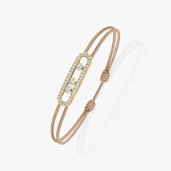 Messika Messika Care(s) Beige Cord Pave Bracelet in 18K Yellow Gold | Fine Bracelets | Coveti