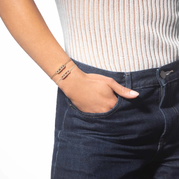 Messika Messika Care(s) Beige Cord Pave Bracelet in 18K Yellow Gold | Fine Bracelets | Coveti