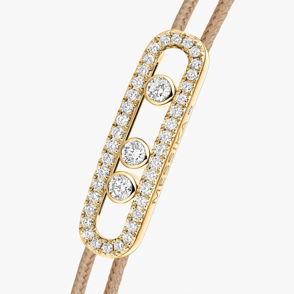 Messika Messika Care(s) Beige Cord Pave Bracelet in 18K Yellow Gold | Fine Bracelets | Coveti