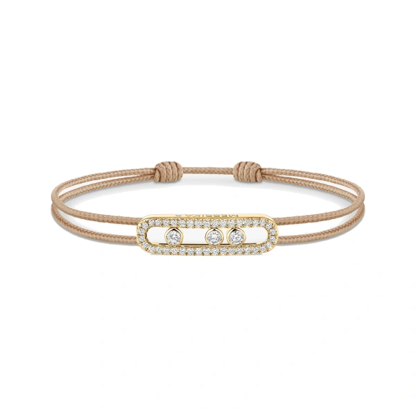 Messika Messika Care(s) Beige Cord Pave Bracelet in 18K Yellow Gold | Fine Bracelets | Coveti