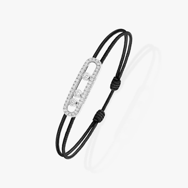 Messika Messika Care(s) Black Cord Pave Bracelet in 18K White Gold | Fine Bracelets | Coveti
