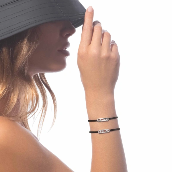 Messika Messika Care(s) Black Cord Pave Bracelet in 18K White Gold | Fine Bracelets | Coveti