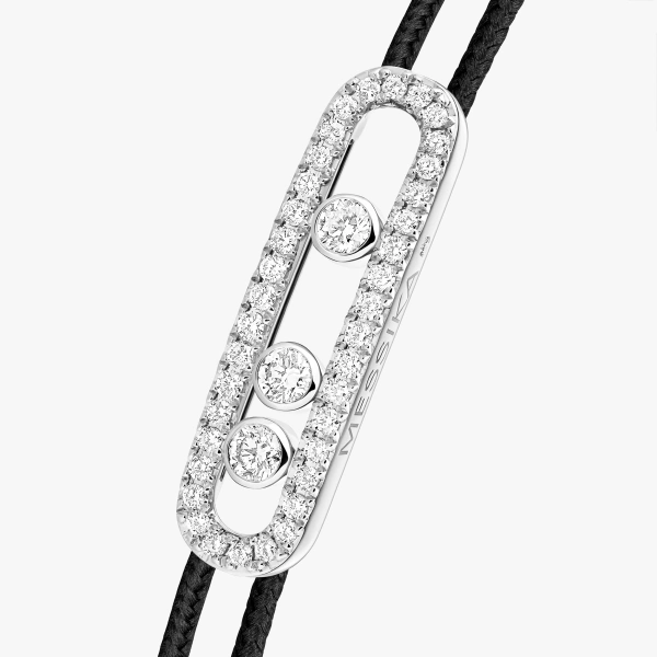 Messika Messika Care(s) Black Cord Pave Bracelet in 18K White Gold | Fine Bracelets | Coveti