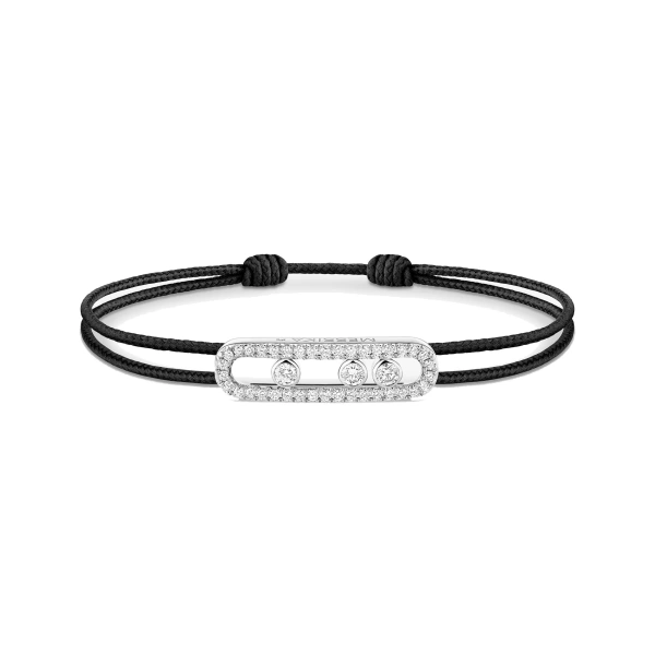 Messika Messika Care(s) Black Cord Pave Bracelet in 18K White Gold | Fine Bracelets | Coveti