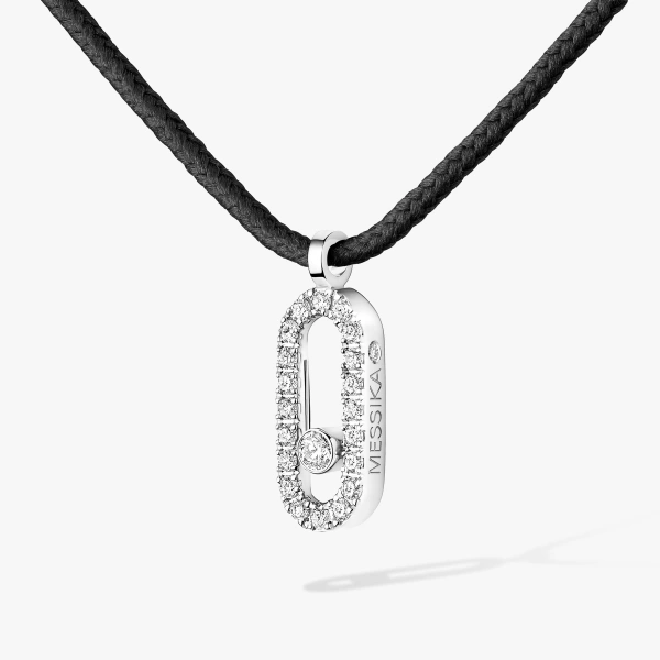 Messika Messika Care(s) Black Cord Pave Necklace in 18K White Gold | Fine Necklaces | Coveti