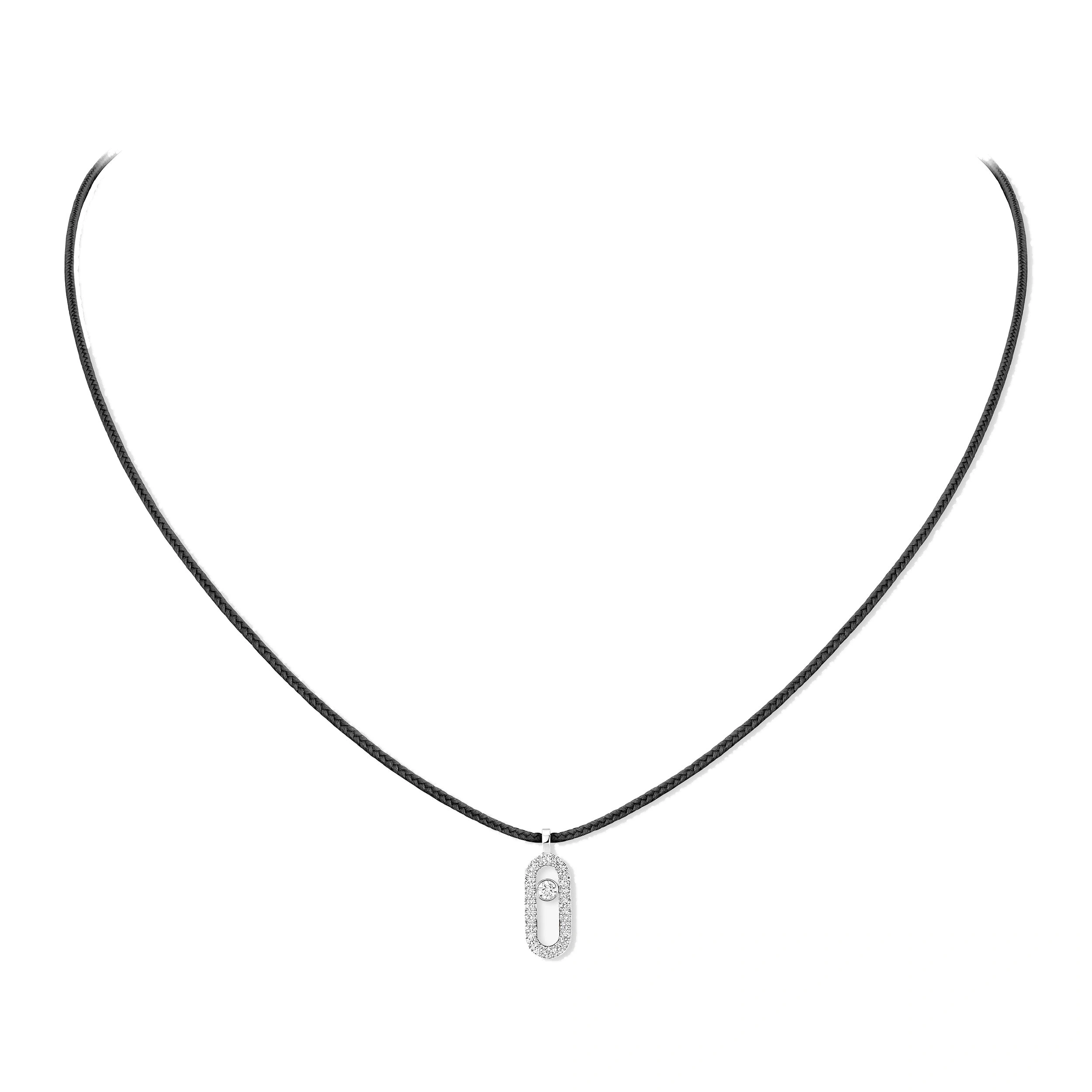 Messika Messika Care(s) Black Cord Pave Necklace in 18K White Gold Messika Messika Care(s) Black Cord Pave Necklace in 18K White Gold | Fine Necklaces | Coveti