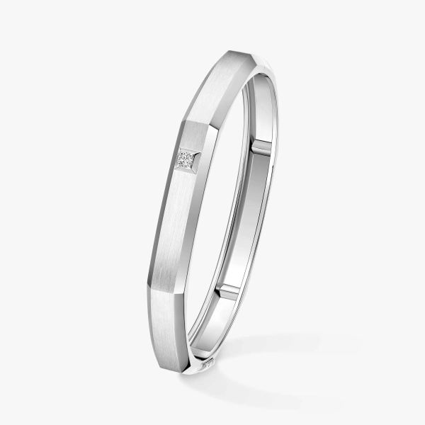 Messika Moderniste Brushed Bracelet in 18K Brushed White Gold, Large Model | Fine Bracelets | Coveti