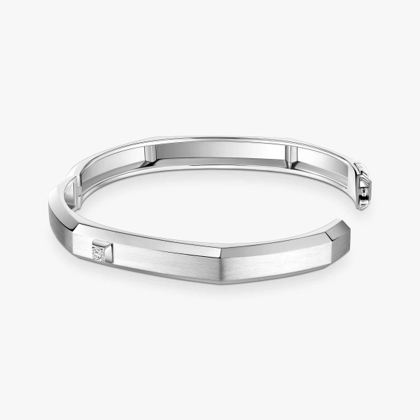 Messika Moderniste Brushed Bracelet in 18K Brushed White Gold, Large Model | Fine Bracelets | Coveti