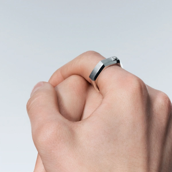 Messika Moderniste Brushed Ring in 18K Brushed White Gold, Medium Model | Fine Rings | Coveti