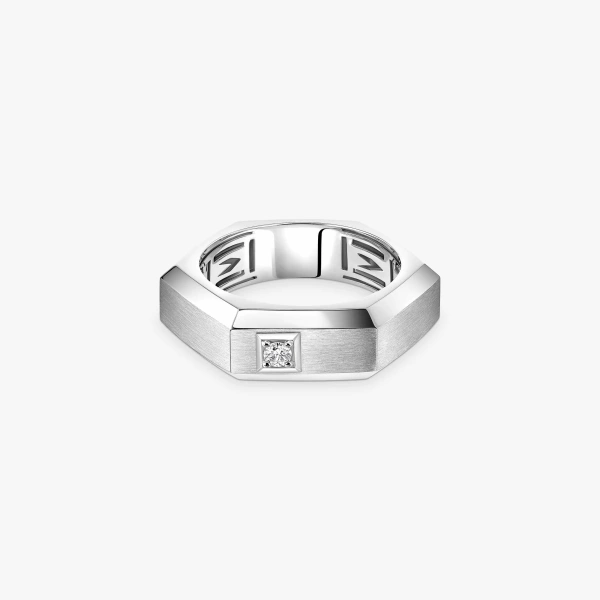 Messika Moderniste Brushed Ring in 18K Brushed White Gold, Medium Model | Fine Rings | Coveti