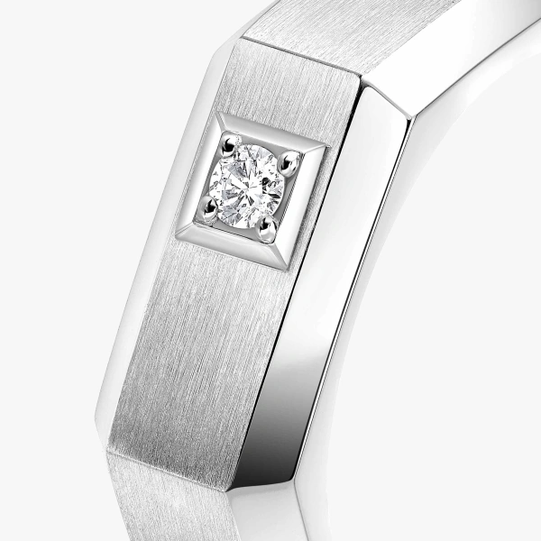 Messika Moderniste Brushed Ring in 18K Brushed White Gold, Medium Model | Fine Rings | Coveti