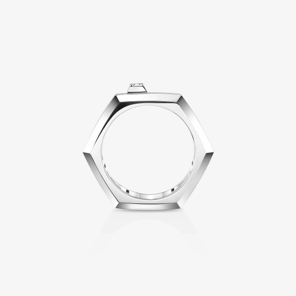 Messika Moderniste Brushed Ring in 18K Brushed White Gold, Medium Model | Fine Rings | Coveti