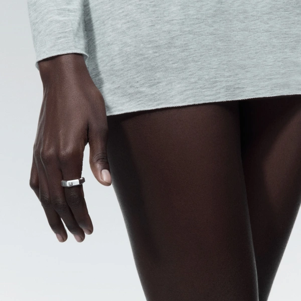 Messika Moderniste Brushed Ring in 18K Brushed White Gold, Medium Model | Fine Rings | Coveti