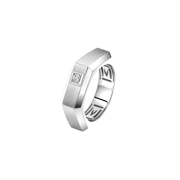 Messika Moderniste Brushed Ring in 18K Brushed White Gold, Medium Model | Fine Rings | Coveti