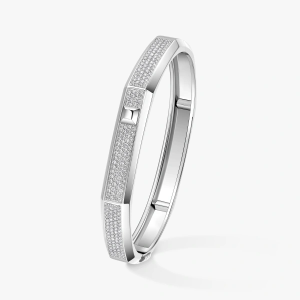 Messika Moderniste Pave Bracelet in 18K White Gold, Large Model | Fine Bracelets | Coveti